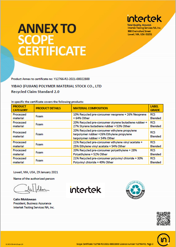 Esponja Caucho Reciclado Intertek RCS 2.0 Certificado
